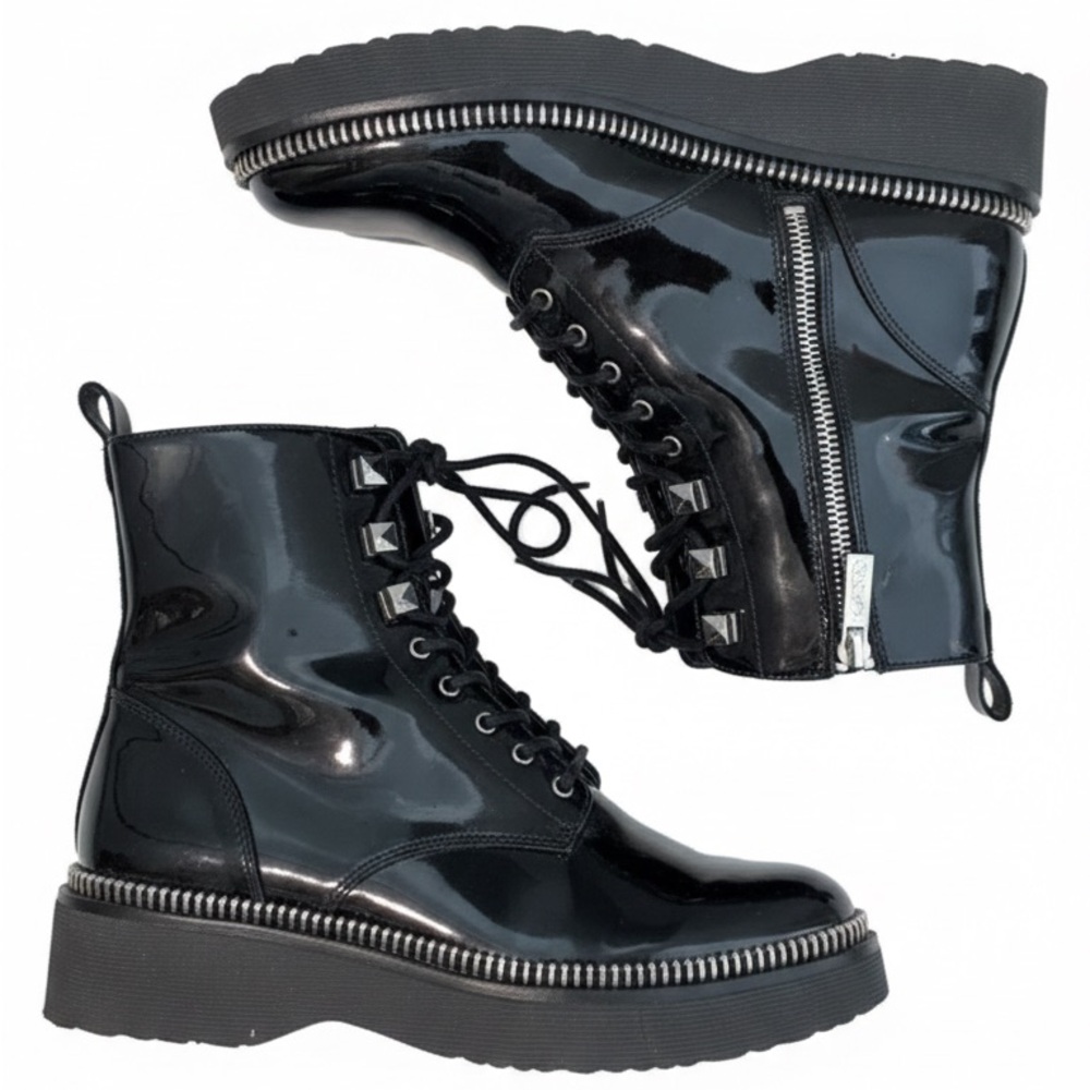 ‼️MICHAEL KORS BLACK GENUINE PATENT LEATHER BIKER BOOTS‼️ Size 8.